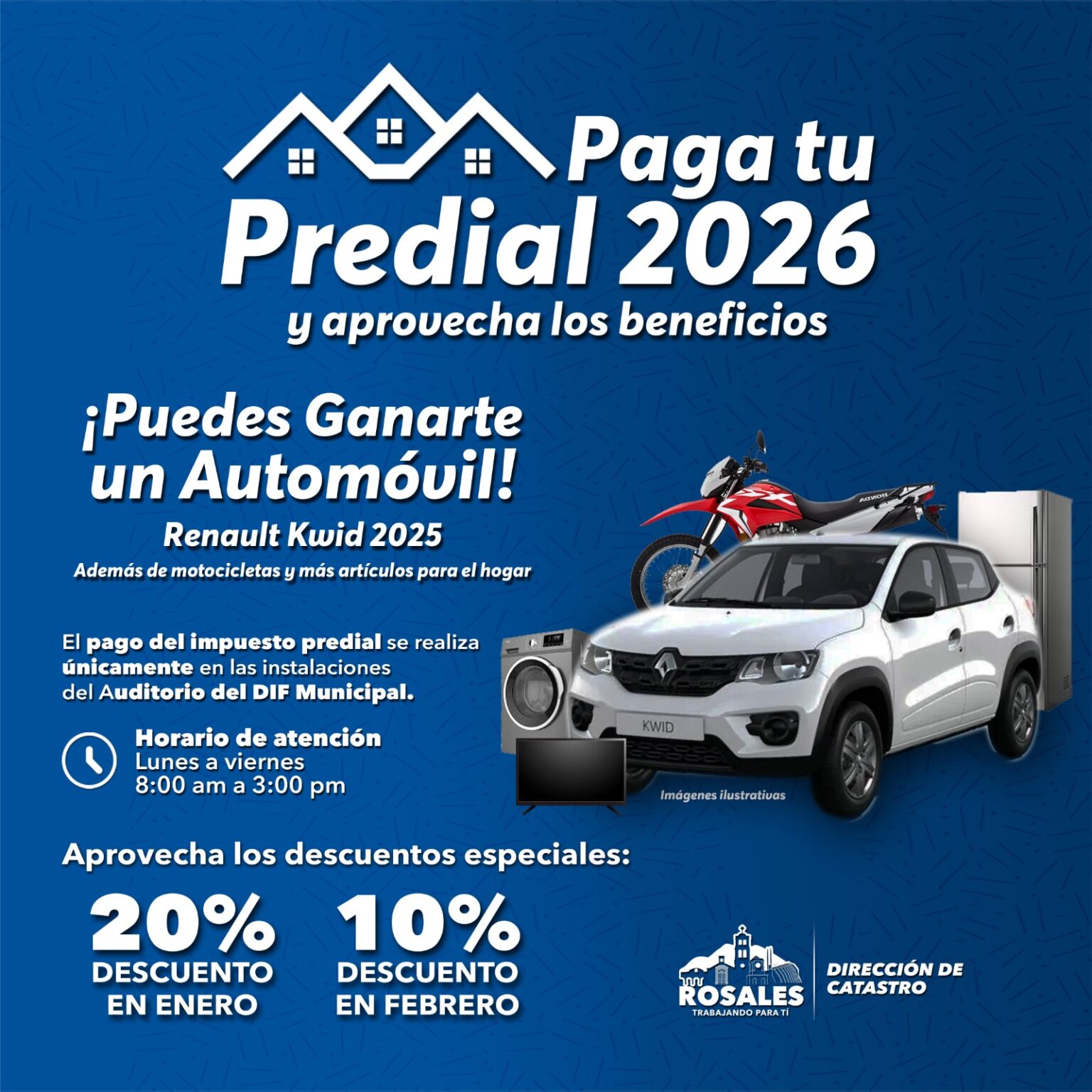 La Dirección de Catastro de Rosales invita al pago del impuesto predial con atractivos beneficios y premios