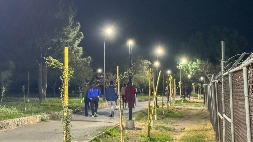 Instalan luminarias tipo lápiz para mejorar iluminación del Parque Fundadores