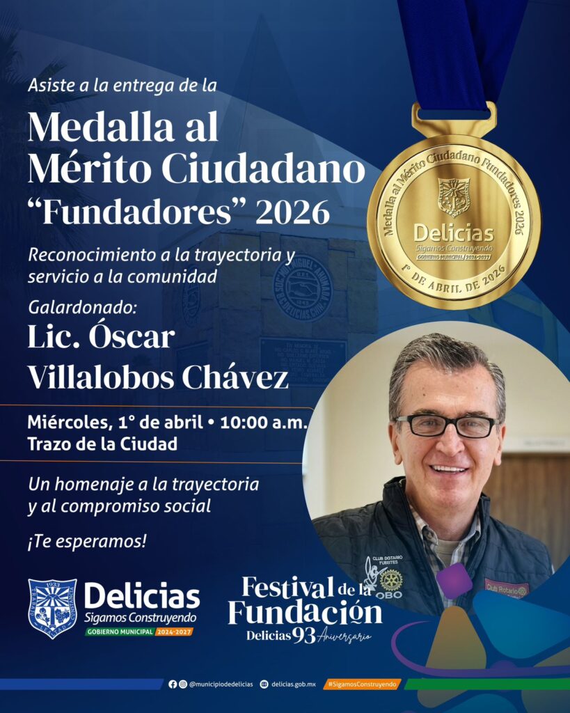 Designa Consejo de Premiación a Óscar Villalobos como ganador de la Medalla al Mérito Ciudadano Fundadores 2026