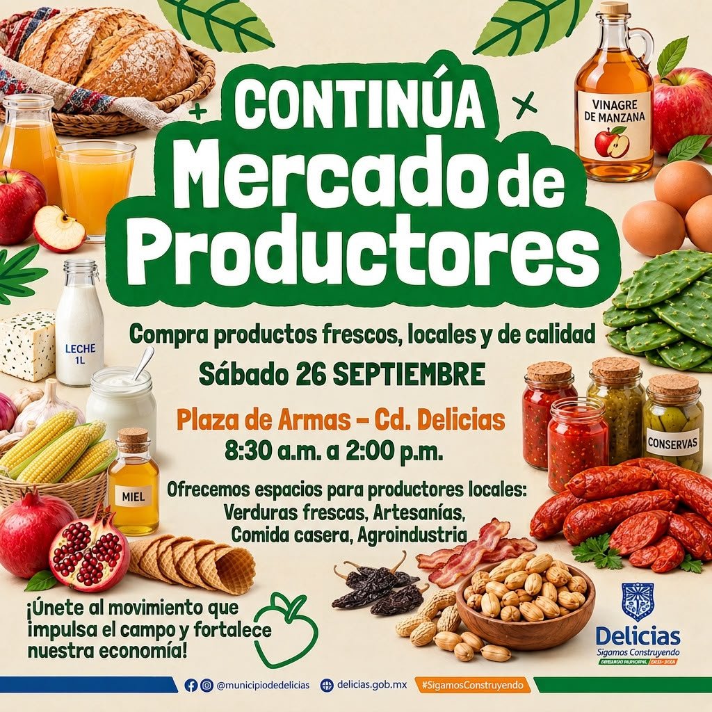 Instalarán este sábado el Mercado de Productores en la Plaza de Armas de Delicias