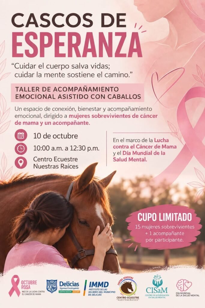 Invitan en Delicias a sobrevivientes de cáncer de mama a taller gratuito con caballos